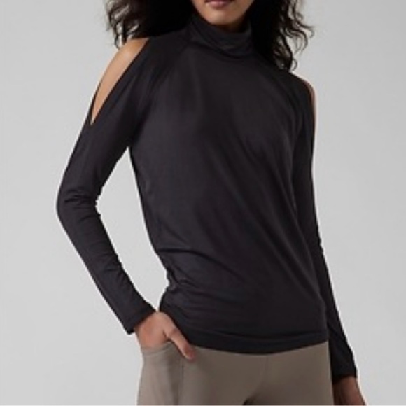 Athleta Cold Shoulder Top Long Sleeve Black Size Large - Picture 1 of 9